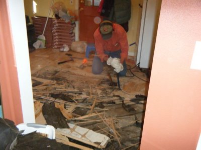 ripping out the old kitchen floor