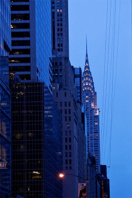 Chrysler Building i New York, i solnedgng.