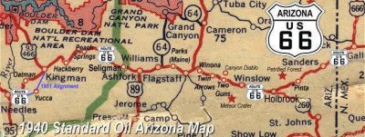Old map of Route 66 in Arizona