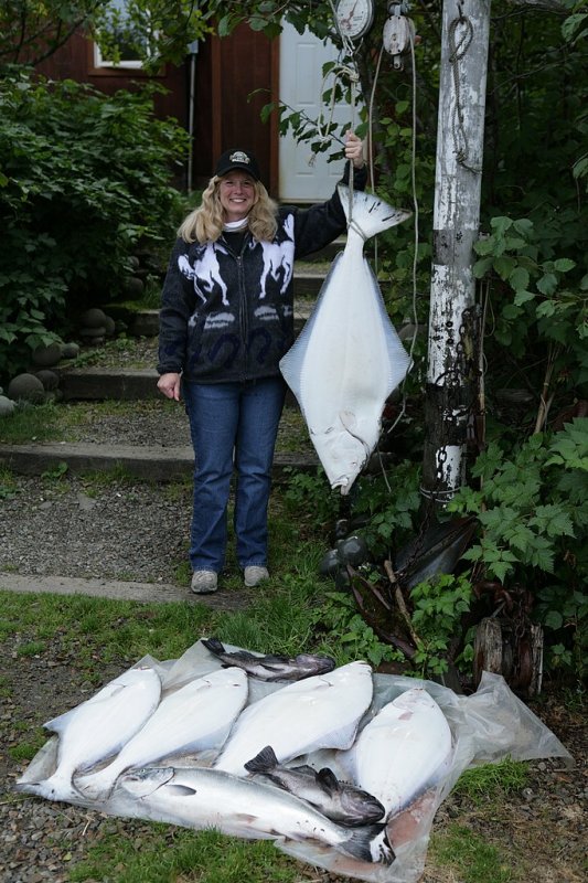 Denise with her big halibut