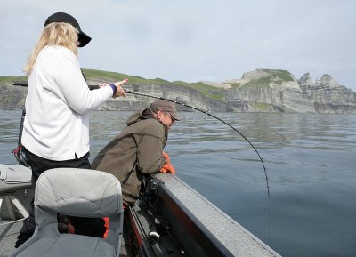 The halibut escaped the first gaff attempt