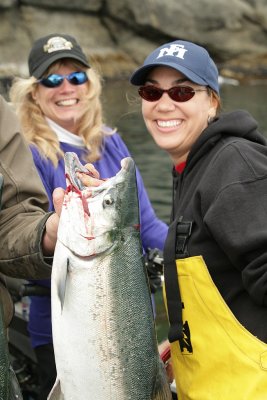 a pair of happy fisherwomen