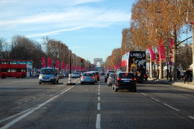Champs-Elysees looking toward the Arche de Triumph.