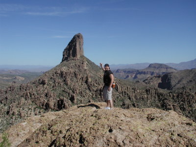 At Fremont Saddle. Glenn with Weaver's Needle in the background.