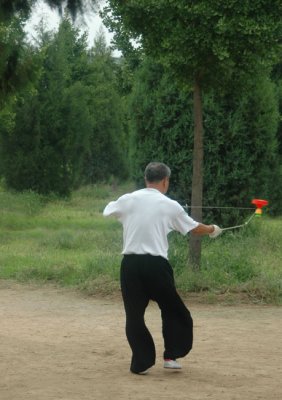 Morning exercise with the top