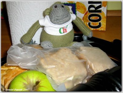 Chimp makes the packed lunch for school