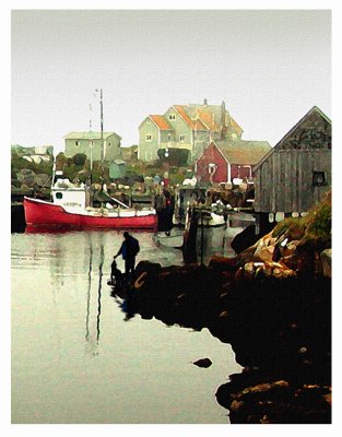 Peggy's Cove with Man and Dog