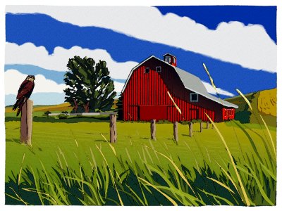 Red Barn and Hawk