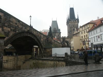 Charles Bridge viewed from the streets of the Lesser Quarter (Mala Strana)