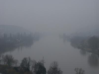A foggy view of the Vltava River