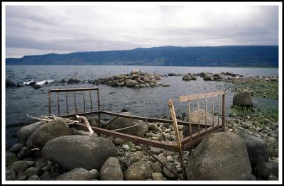 Lonely bed by Lake Puyehue