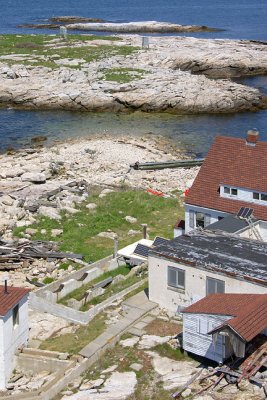 Lighthouse view of tombolo connecting Seavey Island.