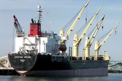Cynthia Crown, bulk carrier (salt), offloading