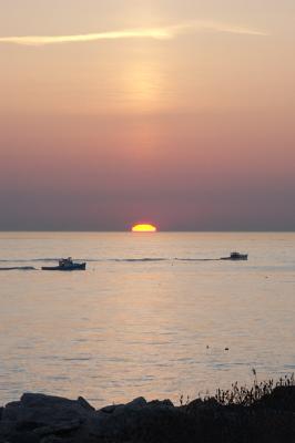 Sunrise, from Fort Stark, Fishing Boats