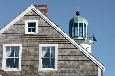 Scituate Light, peeking above keeper's cottage