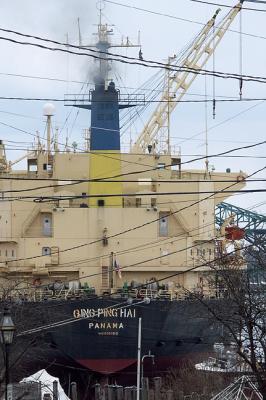 Qing Ping Hai, bulk carrier (salt), view from Bow Street