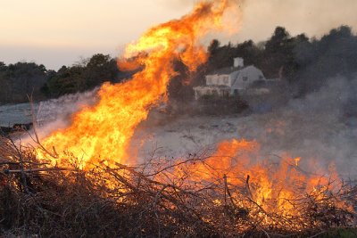 Burn Pile at Beach, Lockhart House in Background