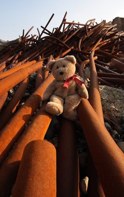 Frimpong and sea defence debris at Happisburgh