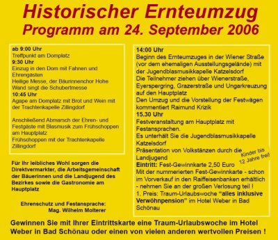 Historischer Ernteumzug, Wiener Neustadt am 24. Sept. 2006, Programm