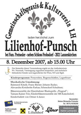 Einladung zum Lilienhofpunsch, Frohsdorf am 8. Dezember 2007