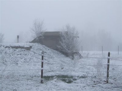 Road to Residencia after snowfall (22).Think this is an old bomb shelter outside the village