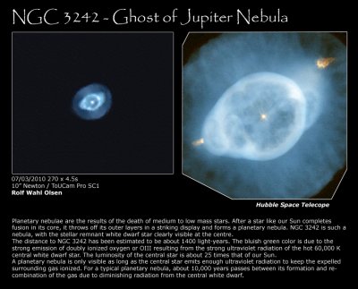 Ghost of Jupiter Nebula NGC3242, with Hubble comparison
