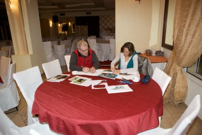 Dick and Dimitra working on a sketch for a wallpainting in the Milia museum
