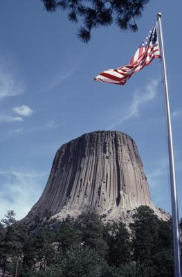 Devils Tower and Old Glory, Wyoming