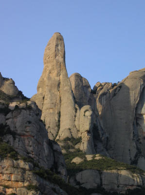 The spire of the Caval Bernat just after dawn