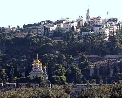 View of the Mount of Olives above the Orthodox Mary Magdalen Church