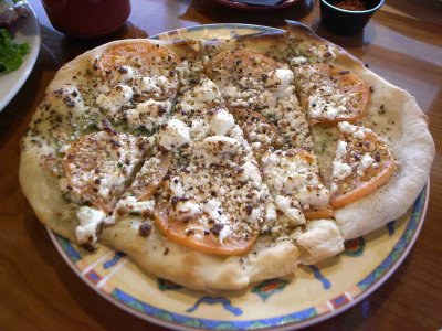 Pizza and feta cheese.