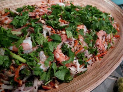Shrimp salad and cilantro