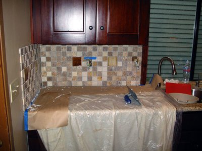 Laying the backsplash