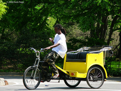 Pedicab on the phone