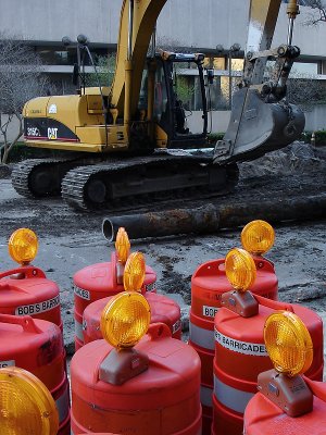 Back Hoe and Barricades