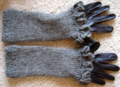 Ruffled Fingerless Gloves over Leather Gloves