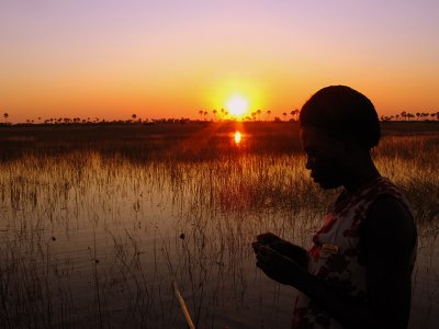 Sunset on the Okavango Delta