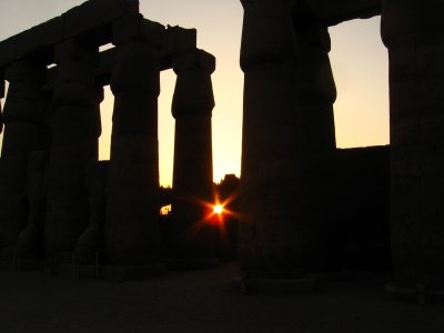 The setting sun at Luxor Temple