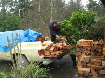 Unloading firewood