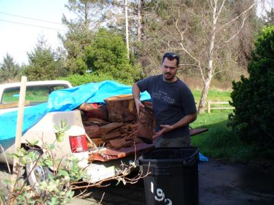 Poppa Tyler unloading firewood