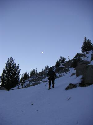 Hiking out under full moon