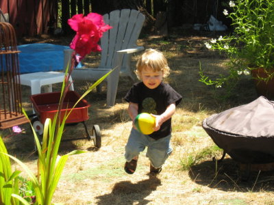 Dylan in his backyard