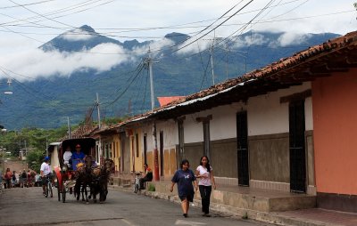 Granada Street with Volcano Mombacho in Background