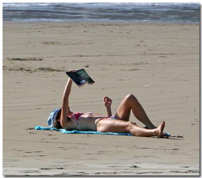 Relaxing And Reading A Book On The Beach