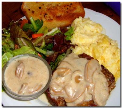 Meatloaf, Mashed Potatoes, Salad,  Mushroom Gravy