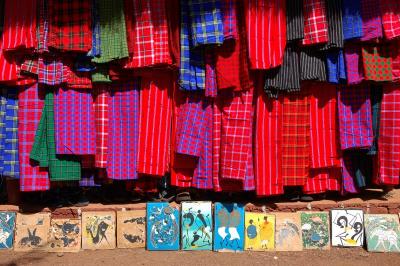 colorful fabrics in street market