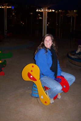 Playing on the rides after dark