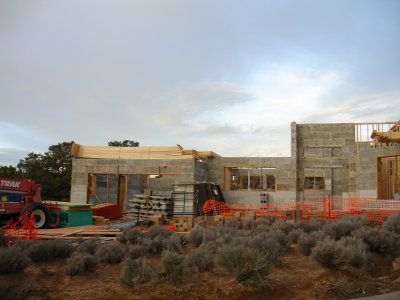 Roof trusses ready to go in place