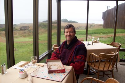 Playing scrabble at lunch at Sea Ranch Lodge