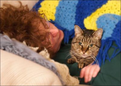 Cat & Wife in Blanket